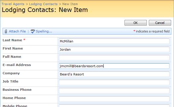 Working with Lists Adding a Contact Contacts let you store and share important contact information with other members of your team. 1. Open the contact list in which you want to add a contact.