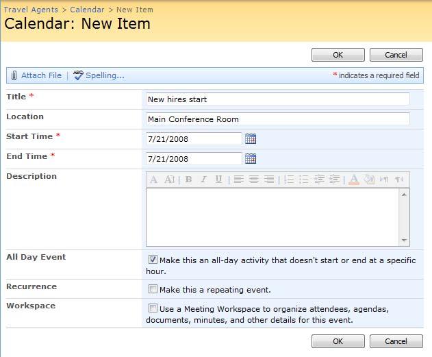 Working with Lists Adding an Event to the Calendar Events are items used in Calendar lists to indicate an appointment, meeting, deadline, or any other occasion that needs to be communicated to others