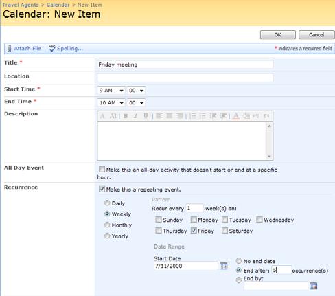 Working with Lists Adding a Recurring Event A recurring event is one that occurs on a regular, predictable basis.