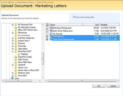 Working with Libraries 2. Click the Upload button list arrow on the toolbar and select Upload Multiple Documents from the list.