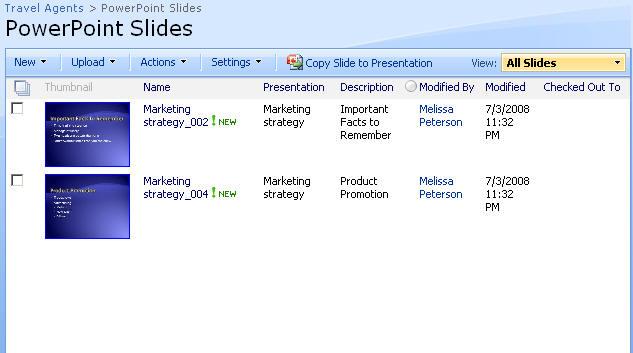 Exercise File: Marketing Strategy.pptx Exercise: Upload slides from the Marketing Strategy presentation to a slide library in SharePoint. Copy the slides to a new presentation.