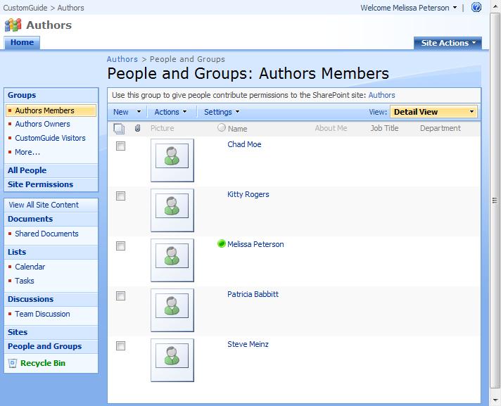 Managing Sites 7. Click the Add users to a SharePoint group list arrow and select the group to which you want to add the user(s). All the groups that are available from the site are listed here.