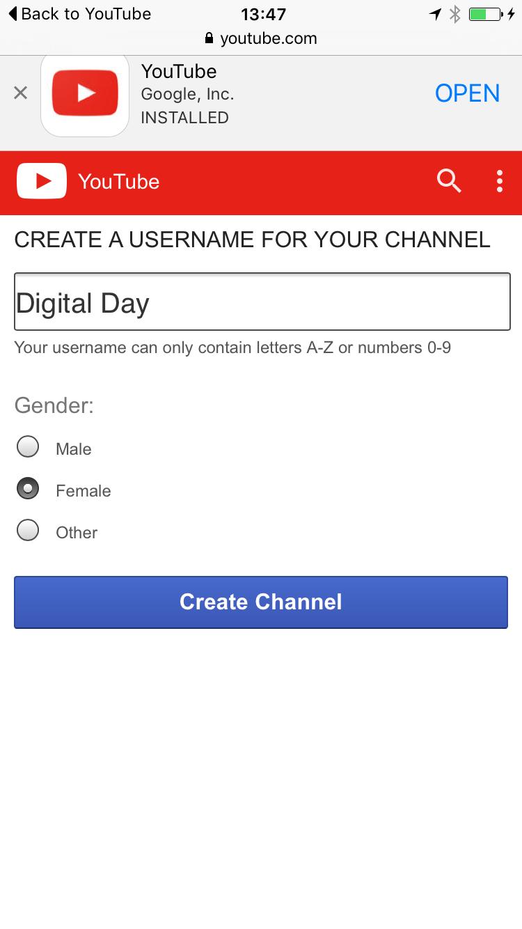 You may be asked to create a channel: