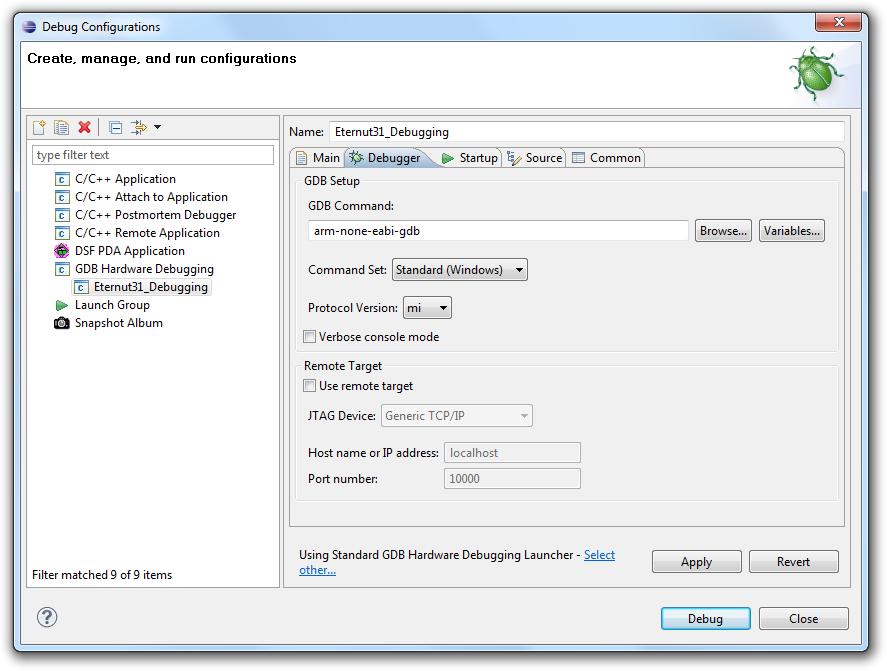 Back in the Debug Configurations dialog click on the Debugger tab and