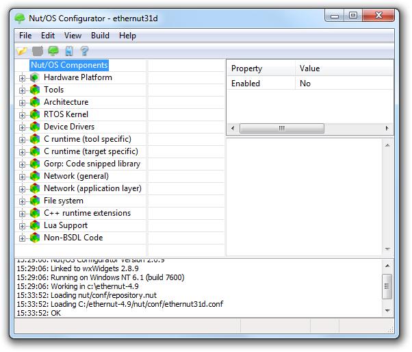 Ethernut 3 Source Code Debugging The Configurators main window will show the Nut/OS Components in a tree structure on the right side. From the Edit menu select Settings.