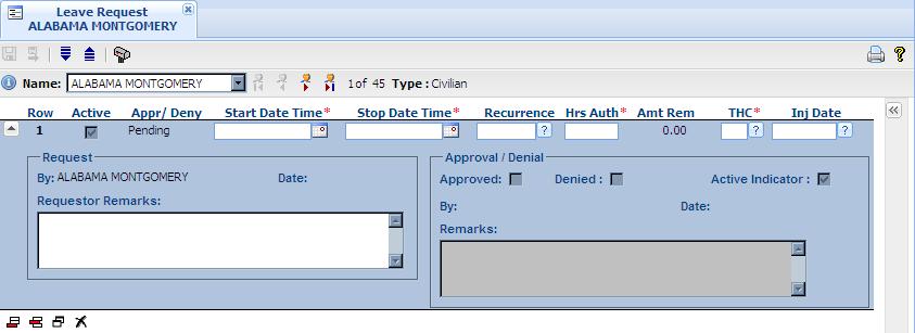 3.2 Requesting Leave The Leave Request screen (Figure 3-2) is used to request leave within SLDCADA.