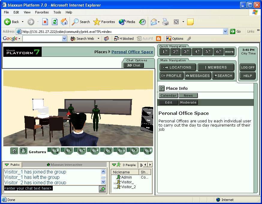 Figure 4 shows the virtual personal office space within the Global User Interface (GUI).