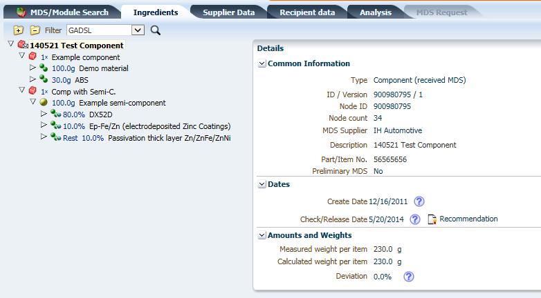 To make MDS management easier, IMDS uses the unique symbols displayed in the table for material, semi-component and component icons. These icons appear in tree structures and in search results.