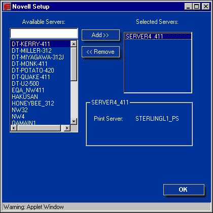 SETTING UP THE FIERY EXP6000/EXP5000 FROM A WINDOWS COMPUTER 41 3 Select a server from the Selected Servers list. 4 Click Remove. 5 Click OK.