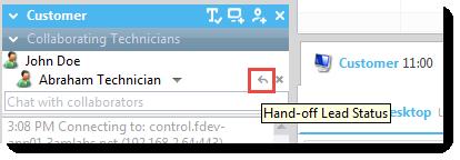 4. To leave the session, click the X on the Collaboration Panel (at the top of the Chat panel). The session does not end; the Lead Technician remains Active.