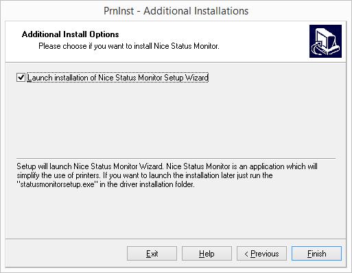 8. Enable the Launch installation of Nice Status Monitor Setup Wizard option to install the Nice Status Monitor after clicking Finish.