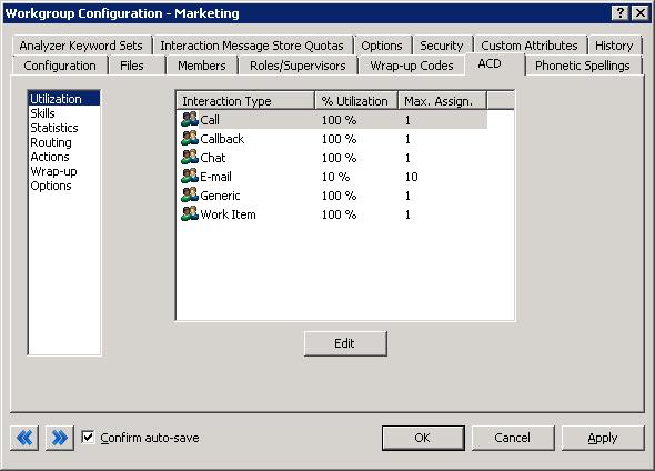 On the Workgroup Configuration dialog box, click the ACD tab.