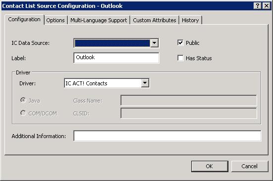 The Contact List Source Configuration dialog box appears.