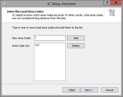 Chapter 12: IC Setup Assistant 177 Important: This option is recommended for countries using the North American Numbering Plan.