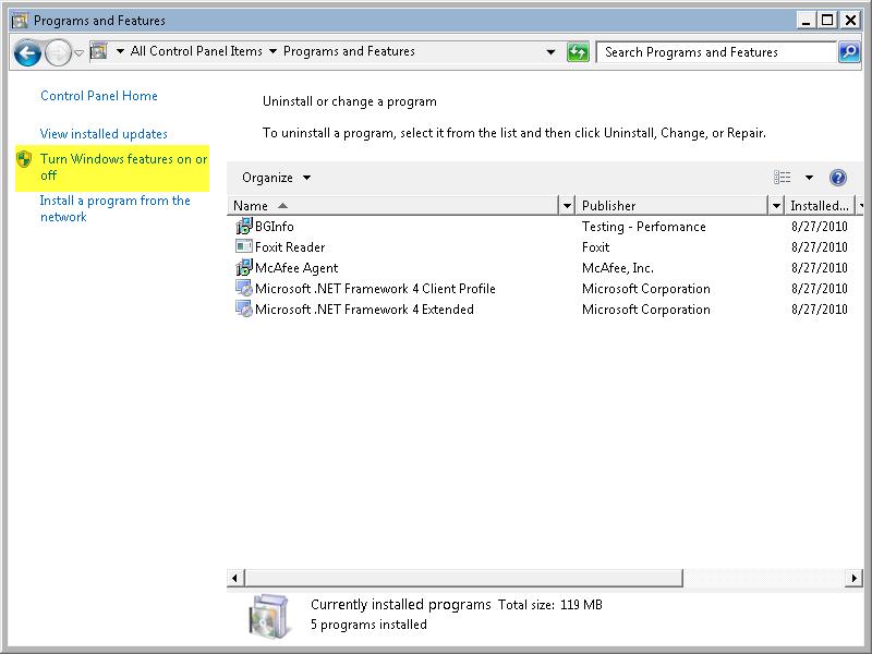 Chapter 5: Client Workstation 53 Click Turn Windows features on or off 3. Locate the Microsoft.NET Framework 3.5.1 feature (Windows 7) or.net Framework 3.5 (includes.net 2.