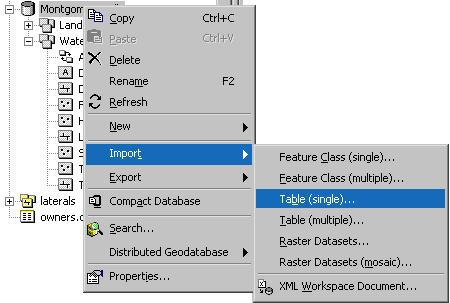 Now that you have imported the Laterals feature class into the geodatabase and added some aliases, you are ready to import the owner.dat INFO table. Importing the INFO table The owner.