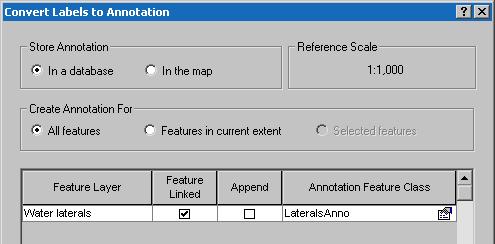 Click in the Annotation Feature Class column for the Laterals feature layer and rename the output annotation feature class LateralsAnno. 3. Click the Properties button.