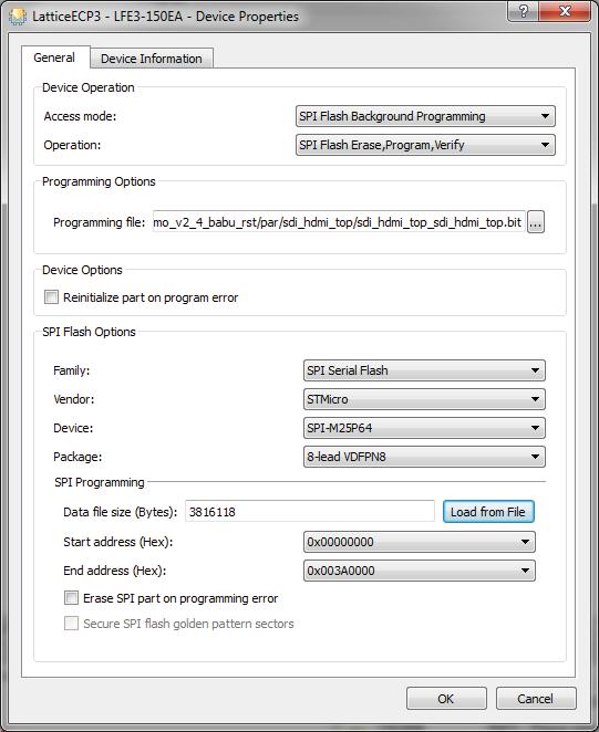 Figure 13. Configuring SPI Flash Options in Diamond Programmer Tool 11. Click the Program button on the Programmer toolbar to initiate the download. 12.