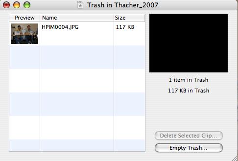 8 15. Trash all your Cuts and Deletes a. When you are completely done, it is a good idea to empty the Trash Can in imovie.