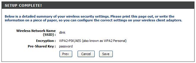 WPA-Enterprise, the RADIUS information will be displayed. Click Save to finish the Security Wizard.