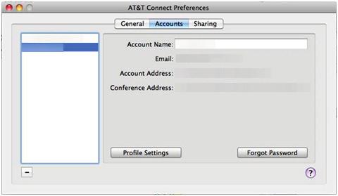 Participant Application for Mac User Guide Viewing Account Details (for Hosts) The Accounts tab in the AT&T Connect Preferences window is available only to hosts and is used to import an account from