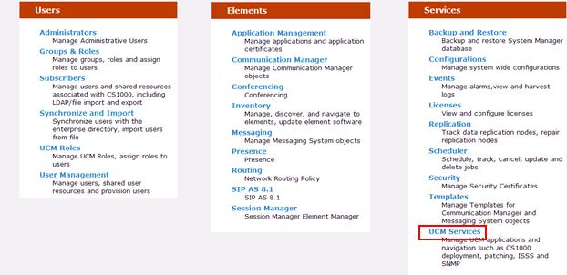 Whether the CS1000E is accessed directly or via System Manager, the Avaya Unified Communications Management Elements page will be used for configuration.