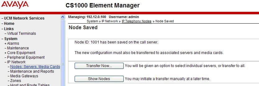 Once the transfer is complete, the Synchronize Configuration Files (Node ID