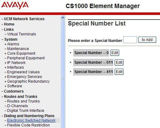 Step 3 - Add a new number by entering it in the Please enter a Special Number box and click to Add or click Edit to view or change a special number that has been previously configured.