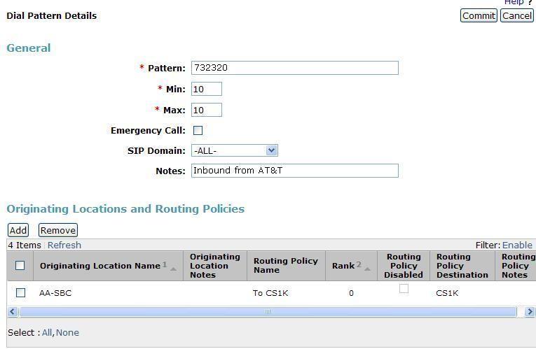 Step 3 - The Originating Locations and Routing Policy List page opens (not shown). In the Originating Location list, select the location defined for the Avaya Aura SBC in Section 6.2.