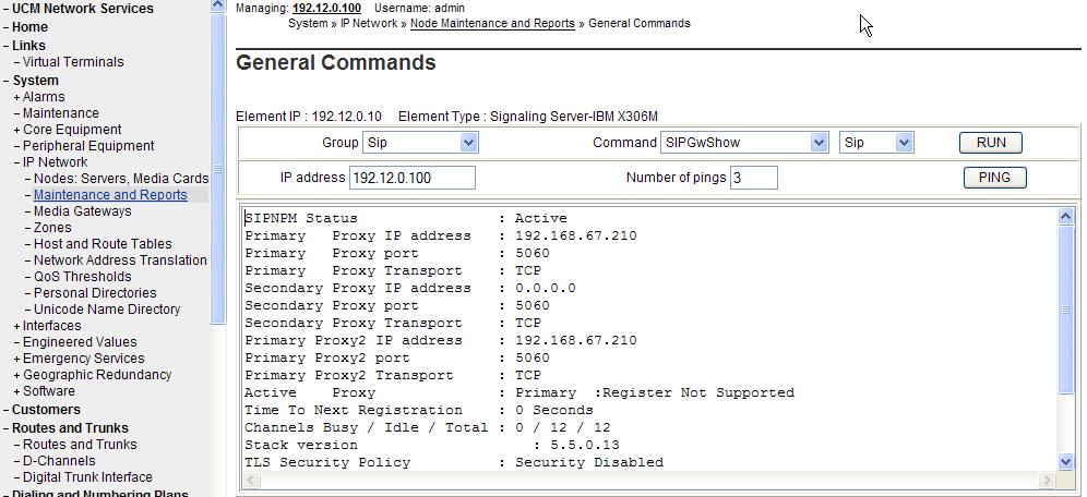 The example output below shows that the Session Manager (192.168.67.210, port 5060, TCP) has SIPNPM Status Active.