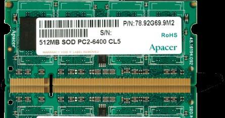 2S0702200057 DDR2-800 800MHz CL5 200pin 512MB-2GB Notebook Memory Series Even the best notebooks need a boost to perform at their peak. That is where Apacer memory comes in.