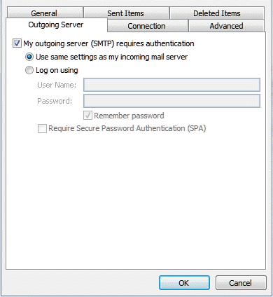 Please Note: You should not select the SPA (Secure Password Authentication) option.