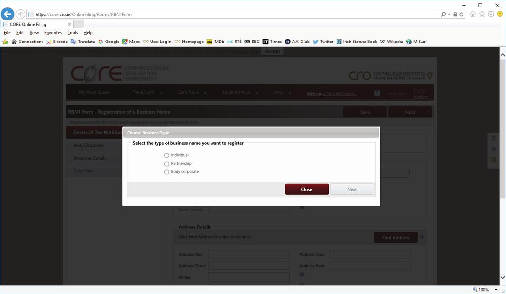 On the right hand side of the web page, click on CORE REGISTRATION FORM and follow the instructions on screen.
