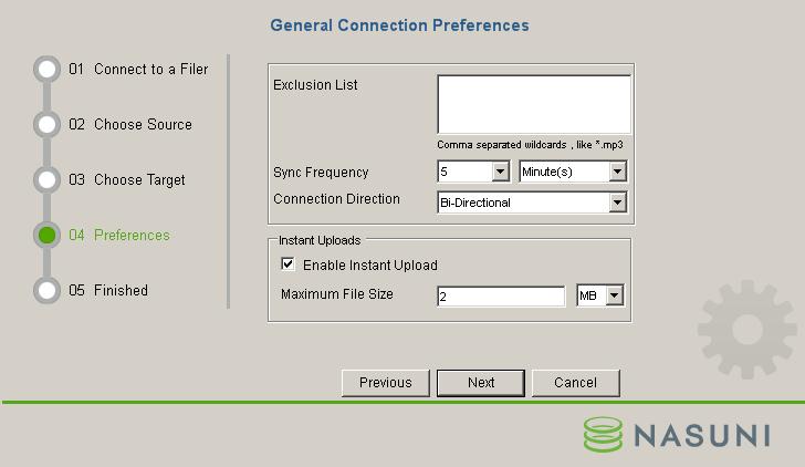 Accessing Volumes Nasuni Desktop Client Preferences You can also specify preferences about the processing of the Nasuni Desktop Client, including the following: Figure 2-46: 04 Preferences page.