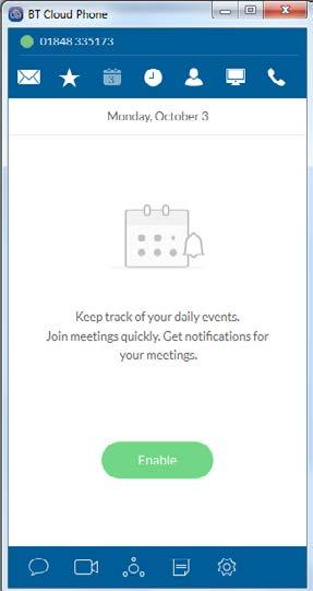 34 7. Desktop app Join now The Join now function lets you view your Outlook, icalendar or Google calendar alongside any BT
