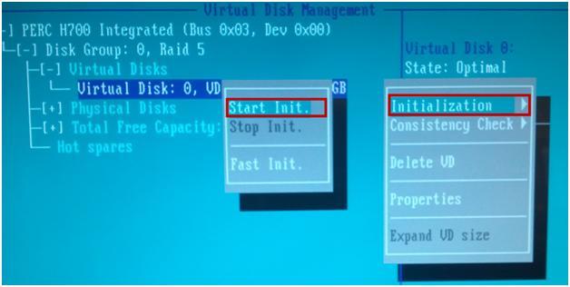 5. Select OK on the right. Note the message indicating we need to initialize the Virtual Disk after it has been configured. 6.