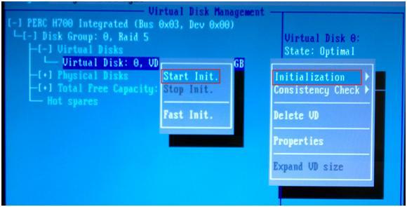 5. Select OK on the right. Note the message indicating we need to initialize the Virtual Disk after it has been configured. We will do that in a later step. 6.