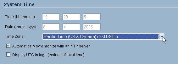 Setting Time Zone 1. Select the System > Time page. 2. Choose the appropriate time zone from the drop-down menu. 3. Click the Apply button.