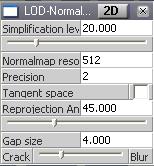 Here you can alter the mesh simplification level, change normal map resolution, precision, and the method of normal map generation.