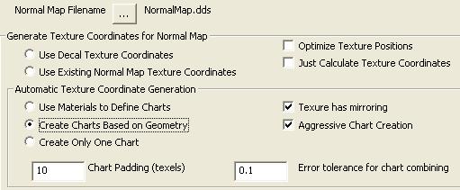 Generating Texture Coordinates for Normal Map This section of the Normal Map Settings menu specifies what texture coordinates to use when creating normal maps. Table 2.