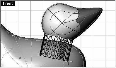 To cut a hole in the body that matches the opening in the bottom of the head: 1 From the Surface menu, click Extrude Curve, and then click Straight.