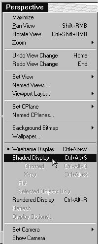 6 Click with the Right Mouse Button (RMB) on the Perspective viewport title, then click Shaded