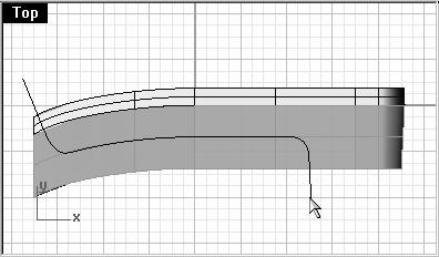 To create an extruded surface on both sides of a curve: 1 Turn on the Extrude Straight-bothsides layer. 2 Select the freeform curve as shown.