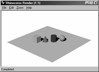 7 From the Render menu, click Render. Rendering the model opens a separate render window. The model displays in render colors previously assigned to the objects.