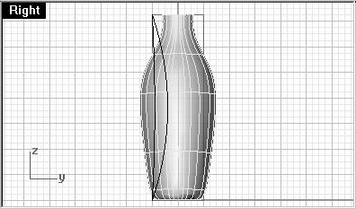 Flatten the sides You will notice in the Right viewport that the bottle bulges too much. You will create custom surfaces to trim the bulges away.