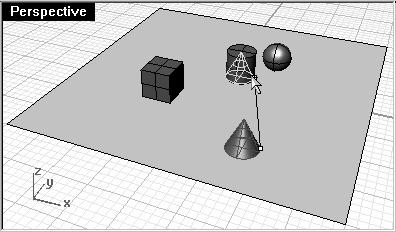Move Objects Dragging follows the construction plane of the current viewport. Now drag the objects around. You can drag in any viewport. In this model, Snap is set to one-half of a grid line.