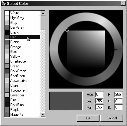 4 In the Select Color dialog box, select a color, like Red, and click OK. 5 Repeat the steps above to assign a material to the Blade layer. 6 From the Render menu, click Render.