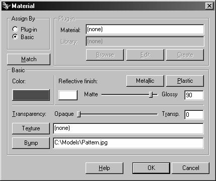 To add a bumpy surface to the handle: 1 In the Layers dialog box, click on the Materials column for the Handle layer. 2 In the Material dialog box, click the Bump button.