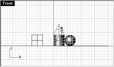 3 In the Front viewport, drag the cone to the top of the cylinder. Watch what happens in the Perspective viewport.