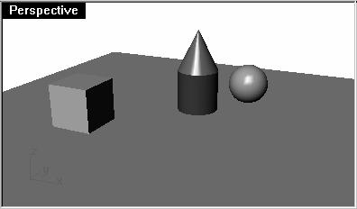 Move the cone in the Front viewport. 4 Click in the Perspective viewport. 5 Change the viewport to a Rendered Display.